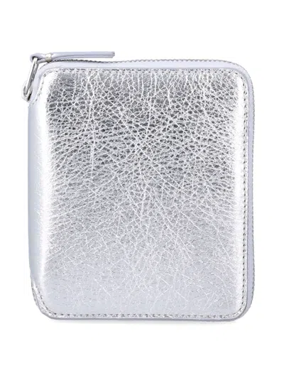 Comme Des Garçons Wallet Metallic Leather Zip-around Wallet In Silver