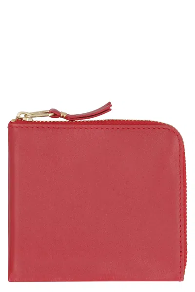 Comme Des Garçons Wallet Mini Leather Coin Purse With Zip Closure (11 Cm X 9 Cm) In Red