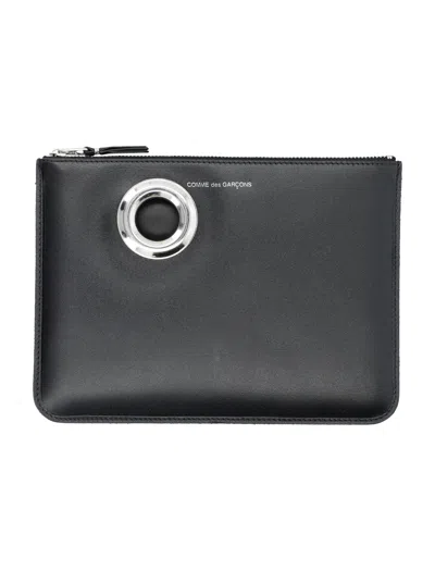 Comme Des Garçons Comme Des Garcons Wallet Mini Silver Eyelet Pouch Handbag In Black