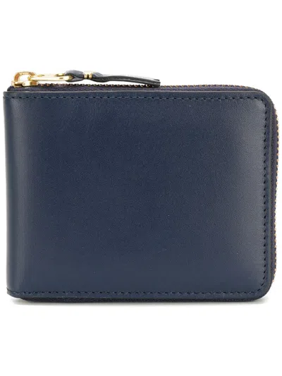 Comme Des Garçons Wallet Navy Leather Zipped Wallet. In Blue