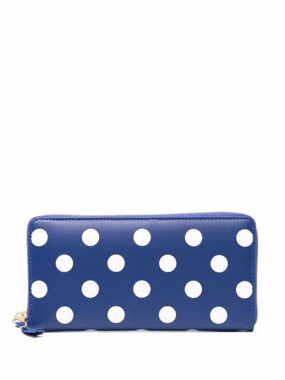 Comme Des Garçons Wallet Navy Polka Dot Raffia Purse In Blue