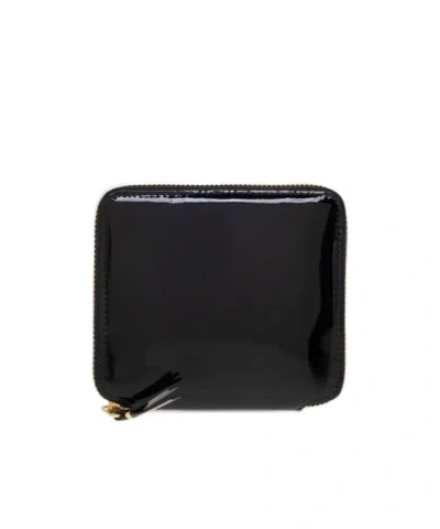 Comme Des Garçons Wallet Patent Polka Dot Zipped Wallet In Black
