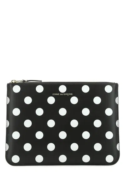 Comme Des Garçons Wallet Polka Dot Printed Zipped Wallet In Black