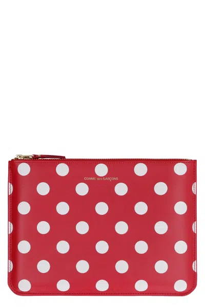 Comme Des Garçons Wallet Polka-dot Leather Clutch In Red