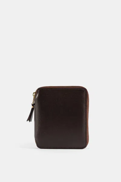Comme Des Garçons Wallet Portefeuille Moyen Zippé En Cuir Marron In Black