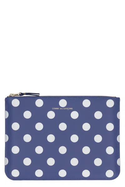 Comme Des Garçons Wallet Printed Leather Flat Pouch In Blue