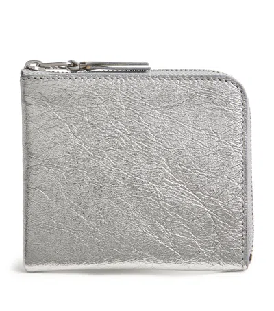 Comme Des Garçons Wallet Small Leather Half-zip Wallet In Silver