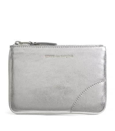 Comme Des Garçons Wallet Small Leather Pouch In Silver