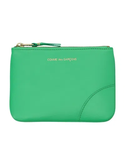 Comme Des Garçons Wallet Small Leather Zip Pouch In Green