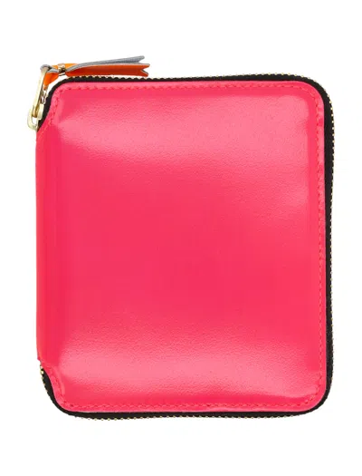 Comme Des Garçons Wallet Super Fluo Zip Around Wallet In Pink