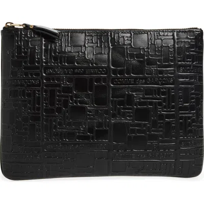 Comme Des Garçons Wallets Embossed Logo Leather Pouch In Black