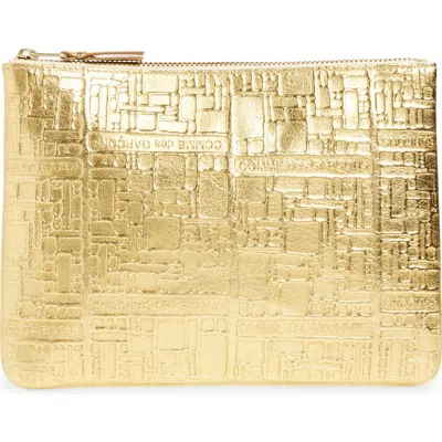 Comme Des Garçons Wallets Embossed Logo Leather Pouch In Gold