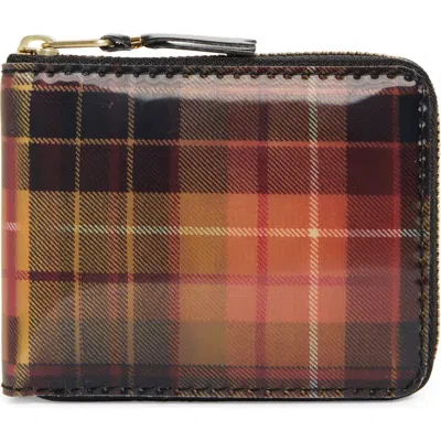 Comme Des Garçons Wallets Lenticular Tartan Coated Leather Half Zip Wallet In Red/ Yellow