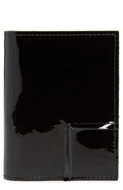 Comme Des Garçons Wallets Reversed Corner Patent Leather Card Case In Black