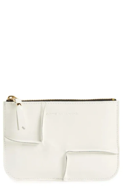 Comme Des Garçons Wallets Seam Detail Leather Zip Pouch In White