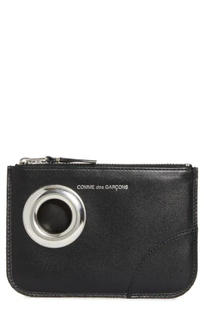 Comme Des Garçons Wallets Small Eyelet Leather Zip Pouch In Black