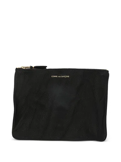 Comme Des Garçons Washed Leather Wallet With Zip In Black