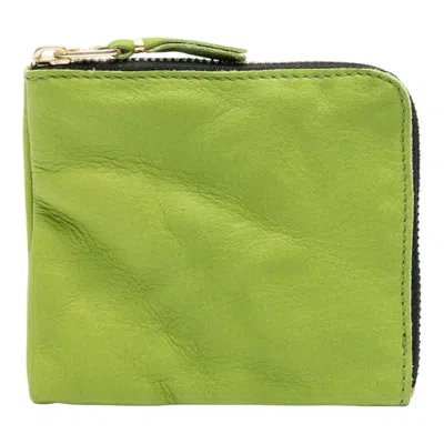 Comme Des Garçons Zip-up Leather Cardholder In Green