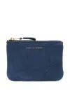 Comme Des Garçons Washed Zip-up Leather Pouch In Blue