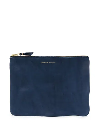 Comme Des Garçons Washed Zip-up Leather Pouch In Blue