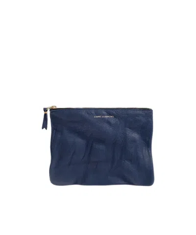 Comme Des Garçons Washed Zip-up Leather Pouch In Blue