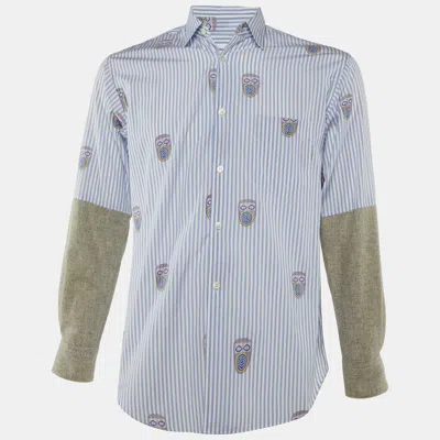 Pre-owned Comme Des Garçons White & Blue Striped Contrast Sleeve Detail Shirt Xs