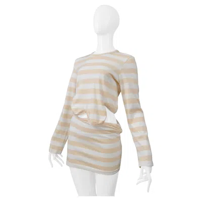 Pre-owned Comme Des Garçons Comme Des Garcons White And Tan Striped Long Sleeve Shirt With Cutout 2004