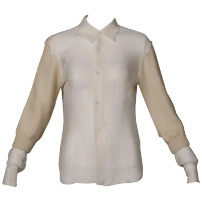 Pre-owned Comme Des Garçons Comme Des Garcons White Button Up Blouse Top/ Shirt With Cream Wool Knit Sleeves