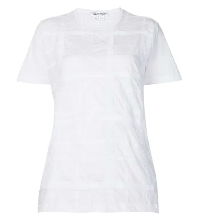 COMME DES GARÇONS WOMEN WHITE CHECKS CREW NECK TOP