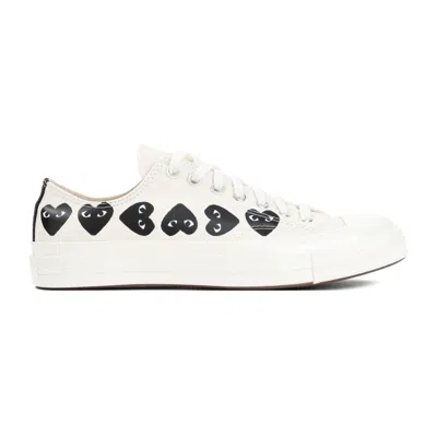 Comme Des Garçons Ecru Canvas Sneaker With Signature Heart Print In White