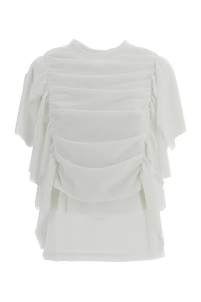Comme Des Garçons White Fluid Draped Short-sleeve Top In Multi