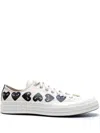 Comme Des Garçons Ecru Canvas Sneaker With Signature Heart Print In White