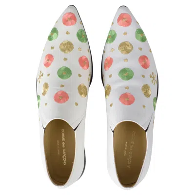 Pre-owned Comme Des Garçons Comme Des Garcons White Leather Slip On Shoes W Pink And Green Embroidery 2004