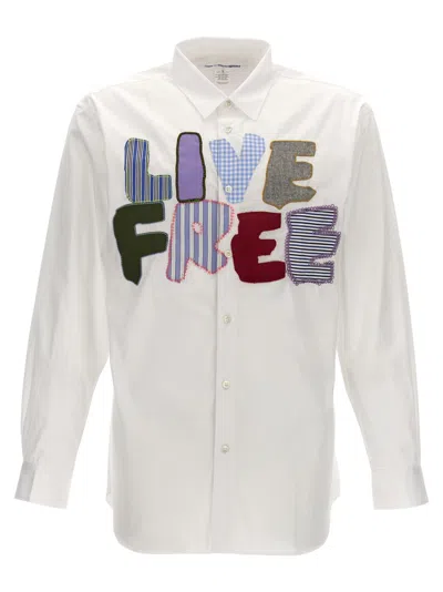 Comme Des Garçons Shirt Live Free Patch Long-sleeved Shirt In White