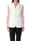 Comme Des Garçons Tulle Blazer Jacket With Micro-flower Overlay In White