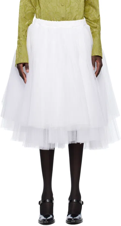 Comme Des Garçons White Nylon Tulle Midi Skirt In 2 White X White