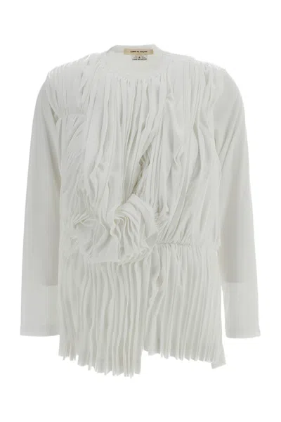 Comme Des Garçons White Pleated Stretch Long-sleeve Top