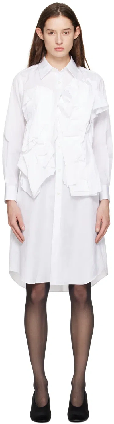 Comme Des Garçons White Ruffle Midi Dress In 2 White