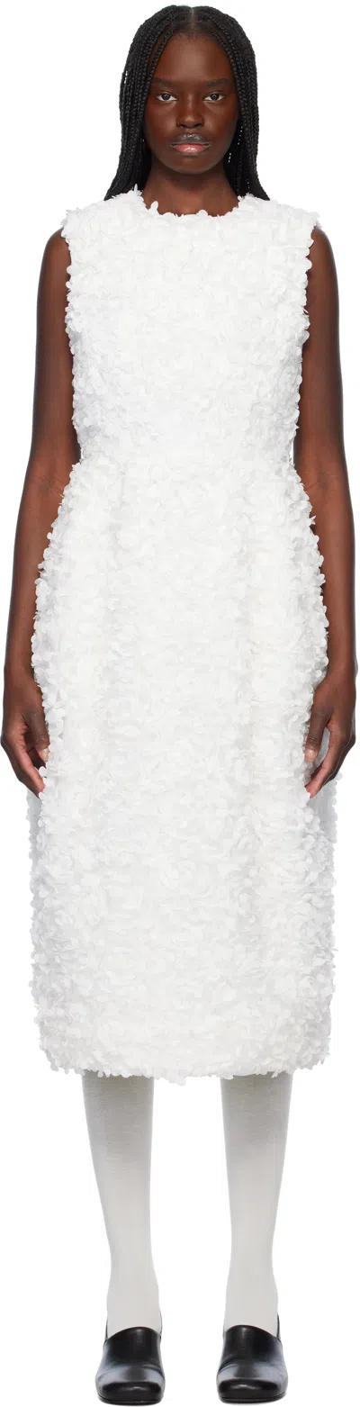 COMME DES GARÇONS WHITE TULLE FLOWER TAPE EMBROIDERY MIDI DRESS