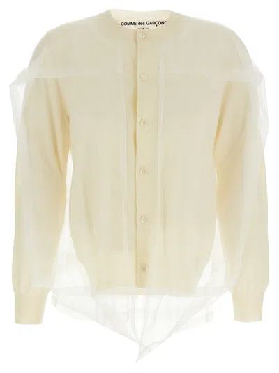 Comme Des Garçons Wool With Tulle Insert Cardigan In Neutral