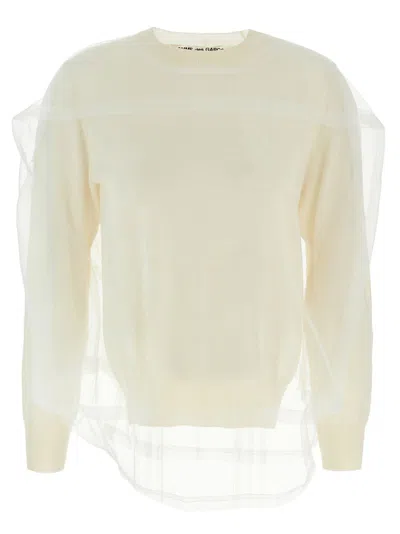 Comme Des Garçons Layered Tulle Wool Sweater In White