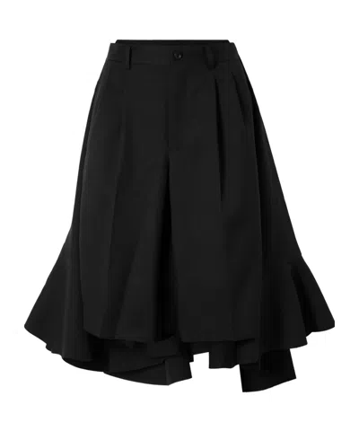 Comme Des Garçons Wide-leg Twill Ruffled Shorts In Black