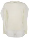 Comme Des Garçons Wool Sweater With Multilayer Tulle Detail In White