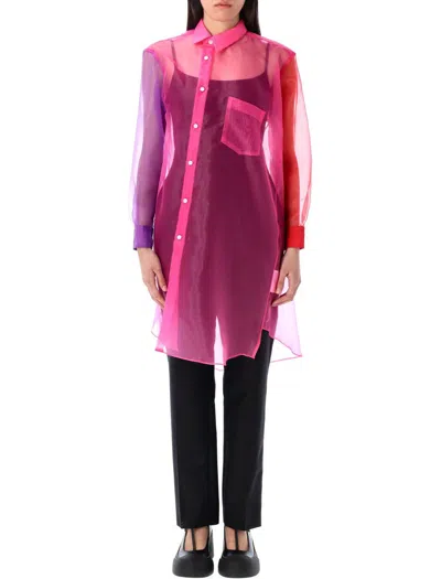 Comme Des Garçons Woman Asymmetric Color Block Organza Shirt In Pink Red Purple