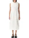 Comme Des Garçons White Tulle Flower Tape Embroidery Midi Dress In White