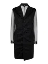 Comme Des Garçons Longline Sheer Sleeves Coat In Black
