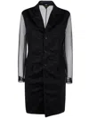 Comme Des Garçons Longline Sheer Sleeves Coat In Black