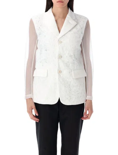 Comme Des Garçons Woman Semi-sheer Panelled Blazer In White