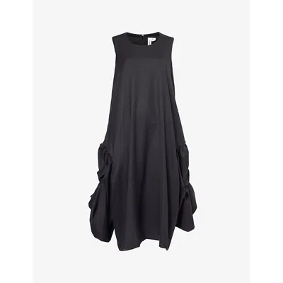 Comme Des Garçons Comme Des Garcons Womens Black Relaxed-fit Draped-side Wool-blend Midi Dress