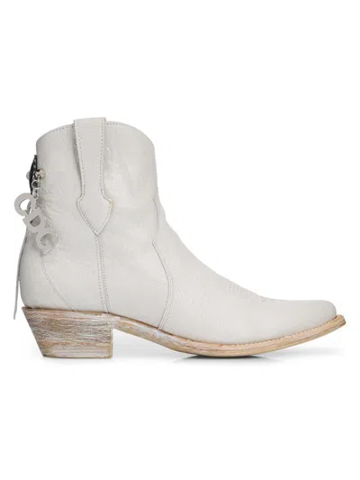 Comme Des Garçons Mexicana Ankle Boots Textured Stitching Wooden Heel In White
